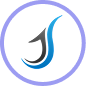 Circular logo featuring a stylized blue and black flame inside a purple ring.