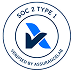 Circular blue-and-white certification badge with a stylized checkmark in the center.